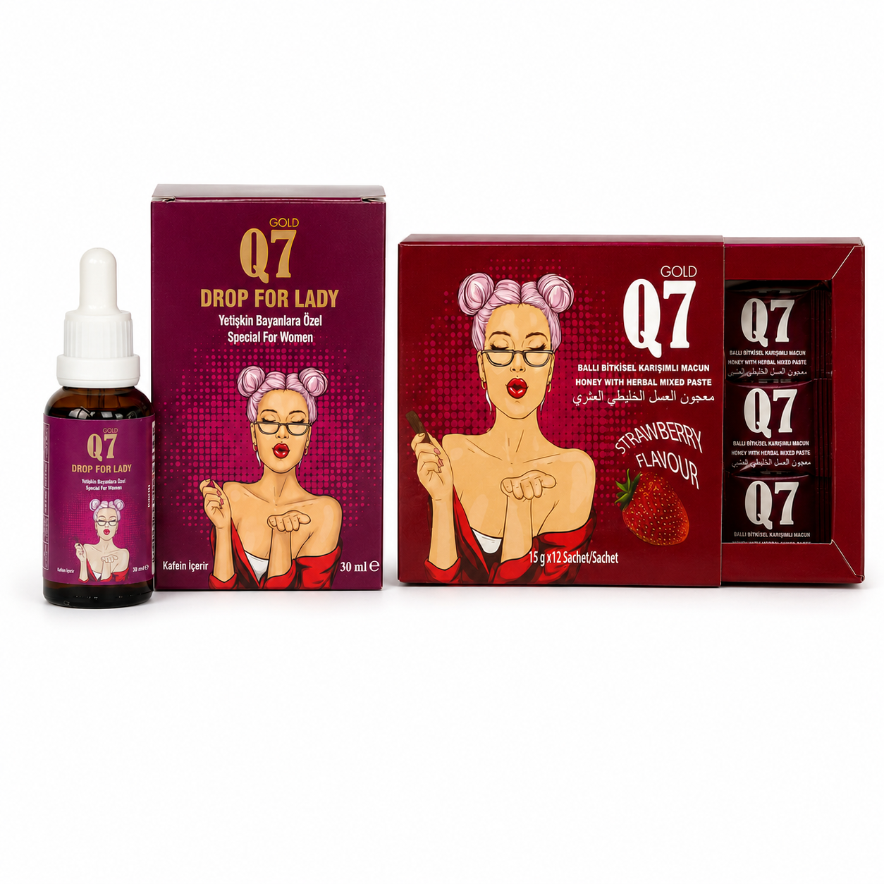 Q7 Gold women's 2-in-1 set – drops 30ml + strawberry macun