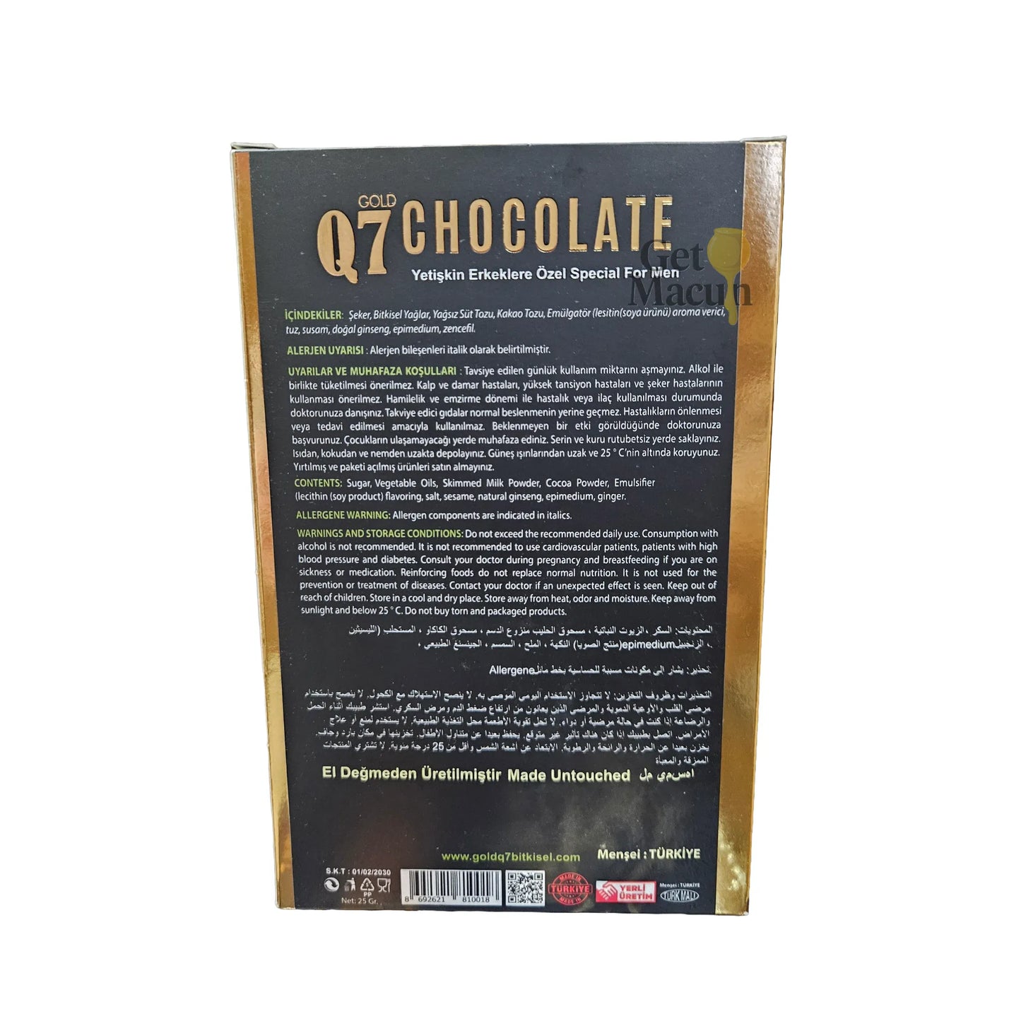 Шоколад за мъже с епимедиум Gold Q7 Chocolate – задна опаковка