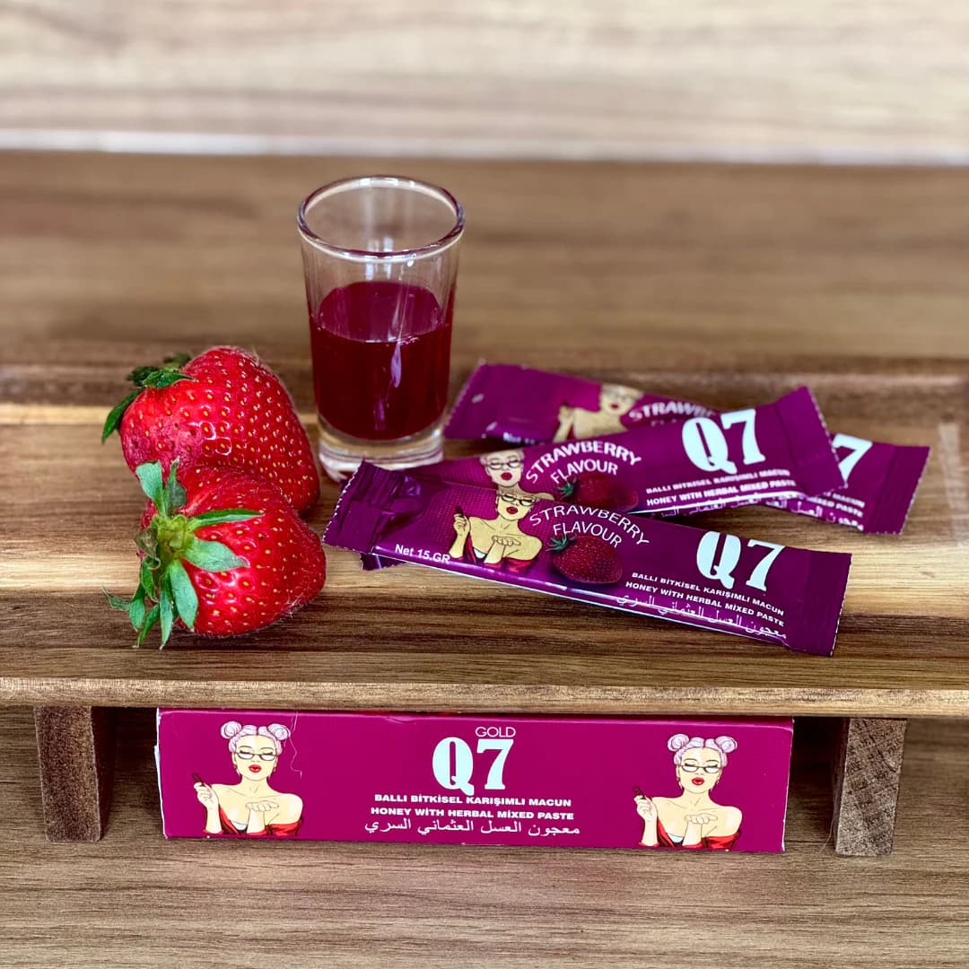 Q7 Gold Епимедиум Мед и билкова паста – Ягодов вкус | Подкрепа за тонус и виталност | 12 x 15 g сашета