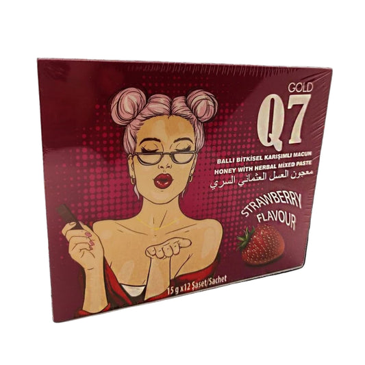 Q7 Gold Епимедиум Мед и билкова паста – Ягодов вкус | Подкрепа за тонус и виталност | 12 x 15 g сашета