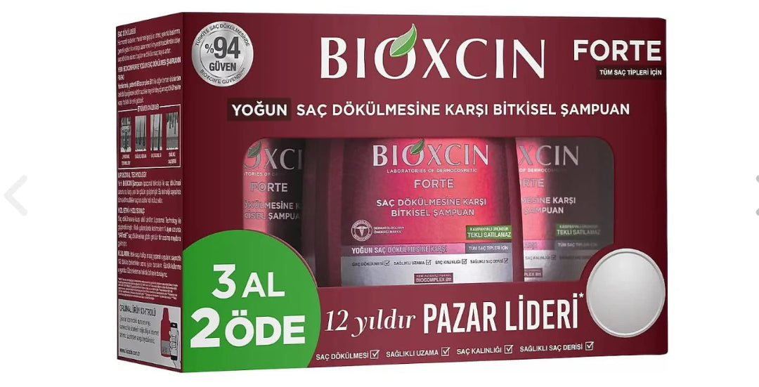 Bioxcin Forte шампоан против косопад – промо пакет 3×300 мл, билков шампоан с BioComplex B11 за по-здрава и гъста коса